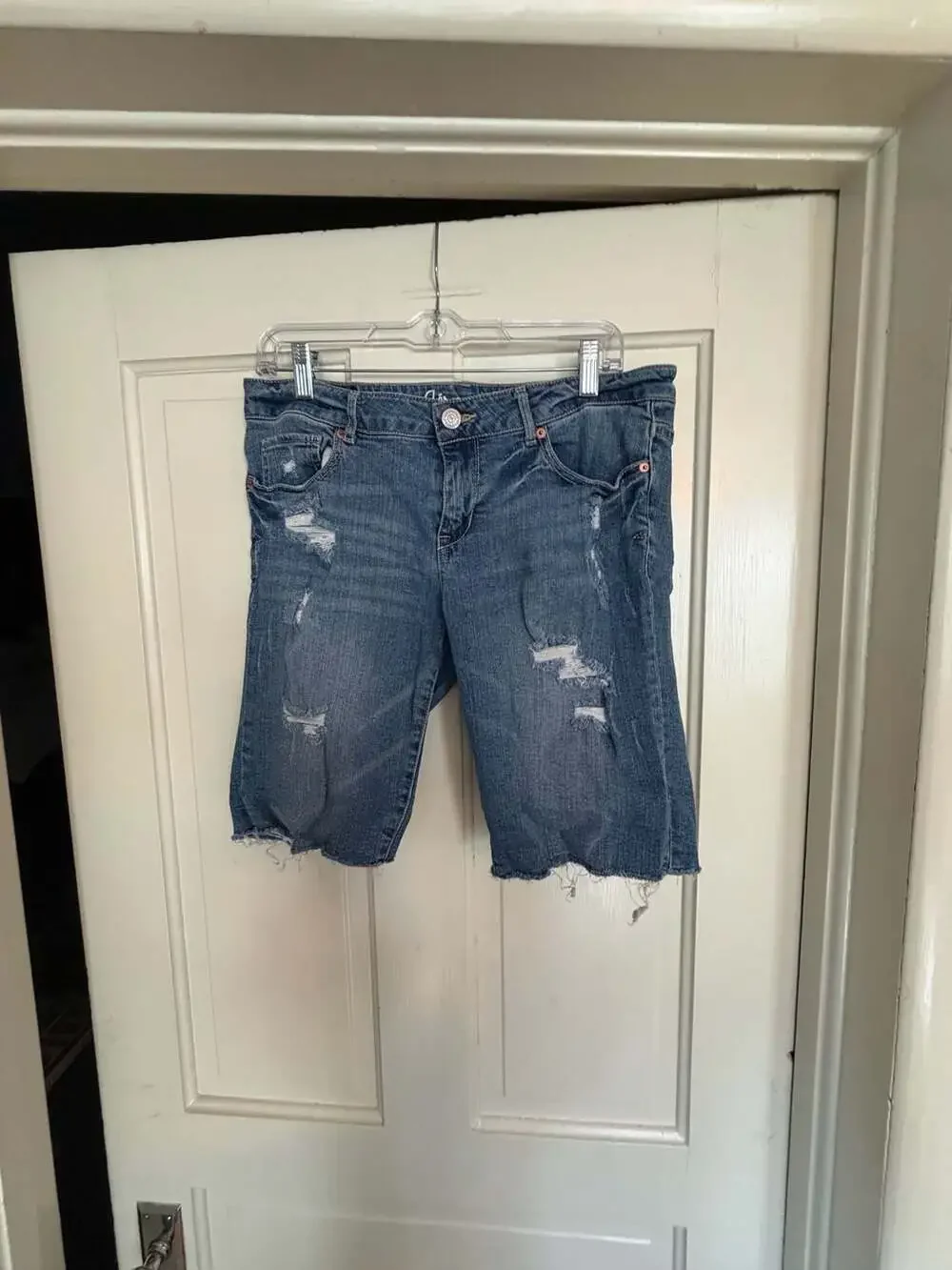Aeropostale Women's Distressed Denim Bermuda Shorts with Raw Hem, Size 12